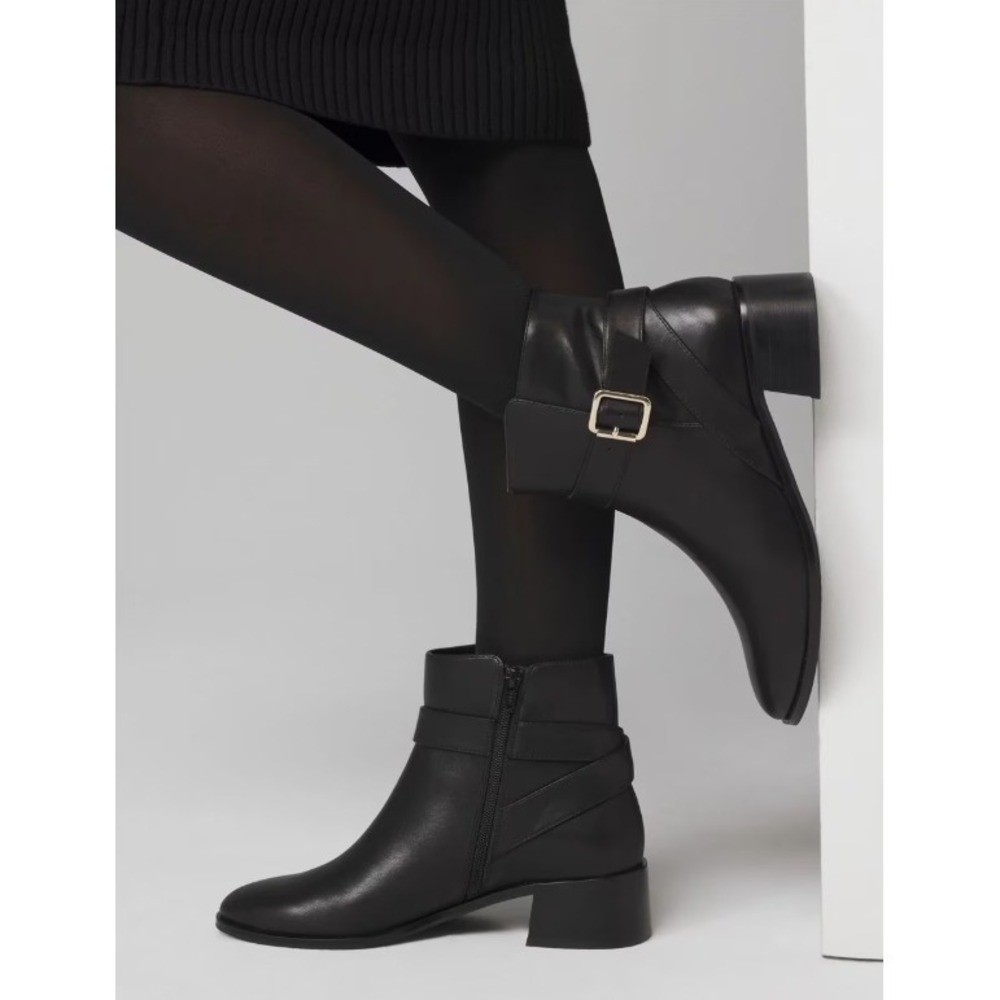 White House Black Market® (Women's 9) Nappa Buckle Short Boot in Black - $210